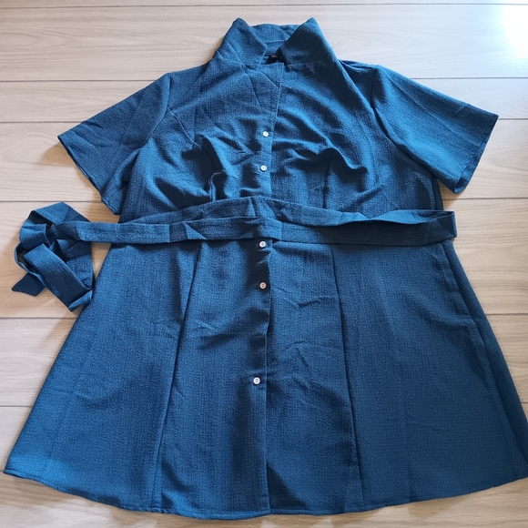 Plus Size Single Breasted Belted Shirt Dress - Picture 4 of 16